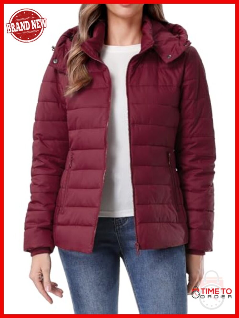 Women's Waterproof Puffer Jacket with Detachable Hood - Insulated Quilted - Picture 2 of 6